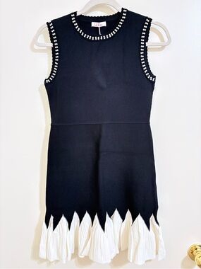 Black Sleeveless Girls Dress with White Pleated Hem